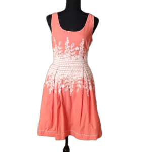 Sophie Max coral fit and flare dress, size Small